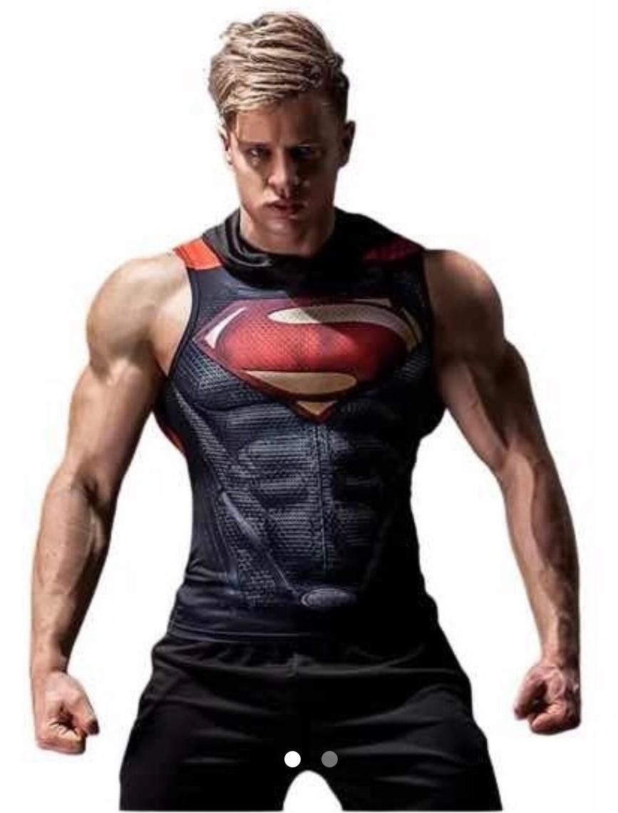 Camiseta de Compresión Hombre Superhero Superman negro rojo, manga larga
